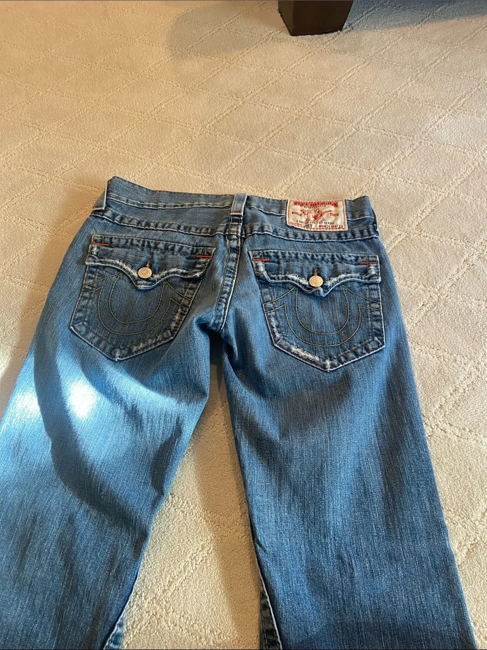 True Religion Men’s Light Blue Relaxed Jeans with Signature Back Pockets